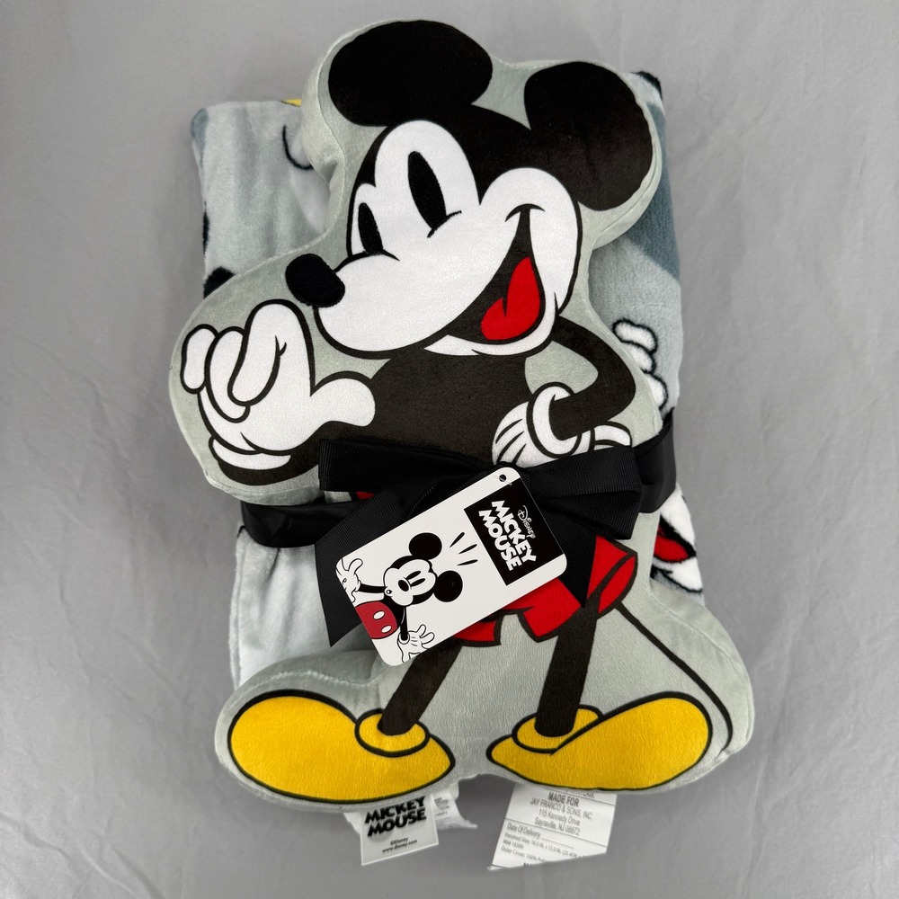 Disney Mickey Mouse Shaped Pillow and Throw Set Gray Fleece 40x50 JFA11-10